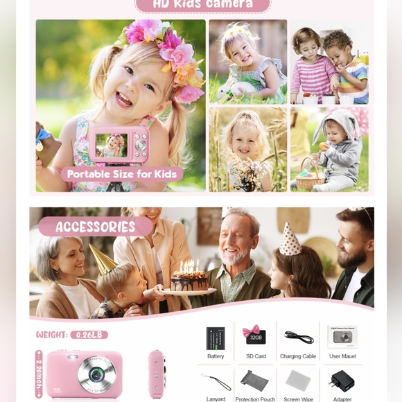 NIB Digital Camera, FHD 1080P Kids Camera w 32GB SD Card 44MP Point+Shoot Cam - Picture 4 of 10